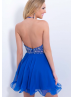 Beaded Halter Royal Blue Chiffon Sexy Homecoming Dress